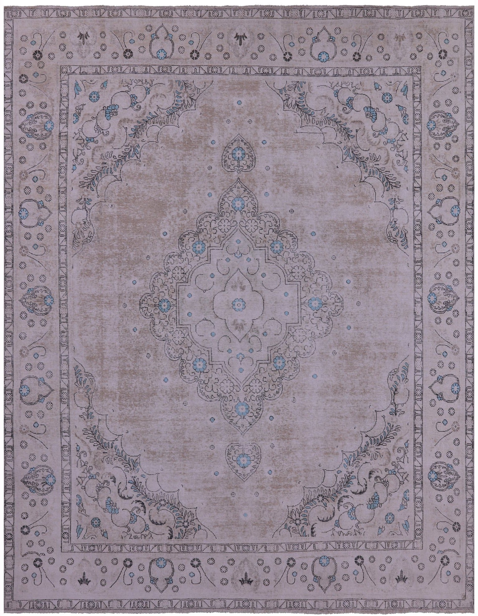 Ivory Persian Vintage White Wash Hand Knotted Wool Rug - 9' 7" X 12' 2" - Golden Nile