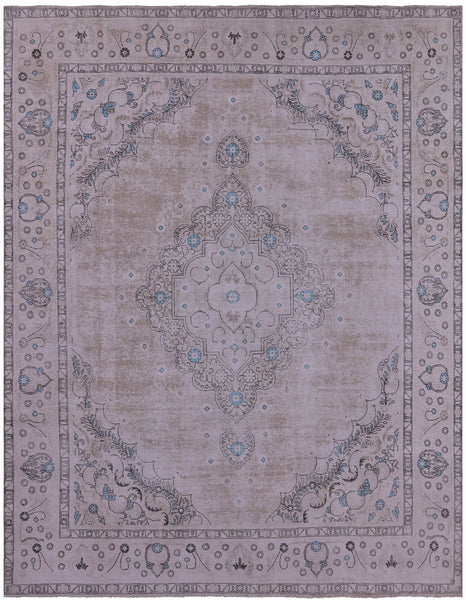 Ivory Persian Vintage White Wash Hand Knotted Wool Rug - 9' 7" X 12' 2" - Golden Nile