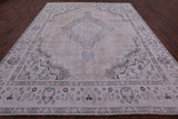 Ivory Persian Vintage White Wash Hand Knotted Wool Rug - 9' 7" X 12' 2" - Golden Nile