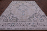 Ivory Persian Vintage White Wash Hand Knotted Wool Rug - 9' 7" X 12' 2" - Golden Nile
