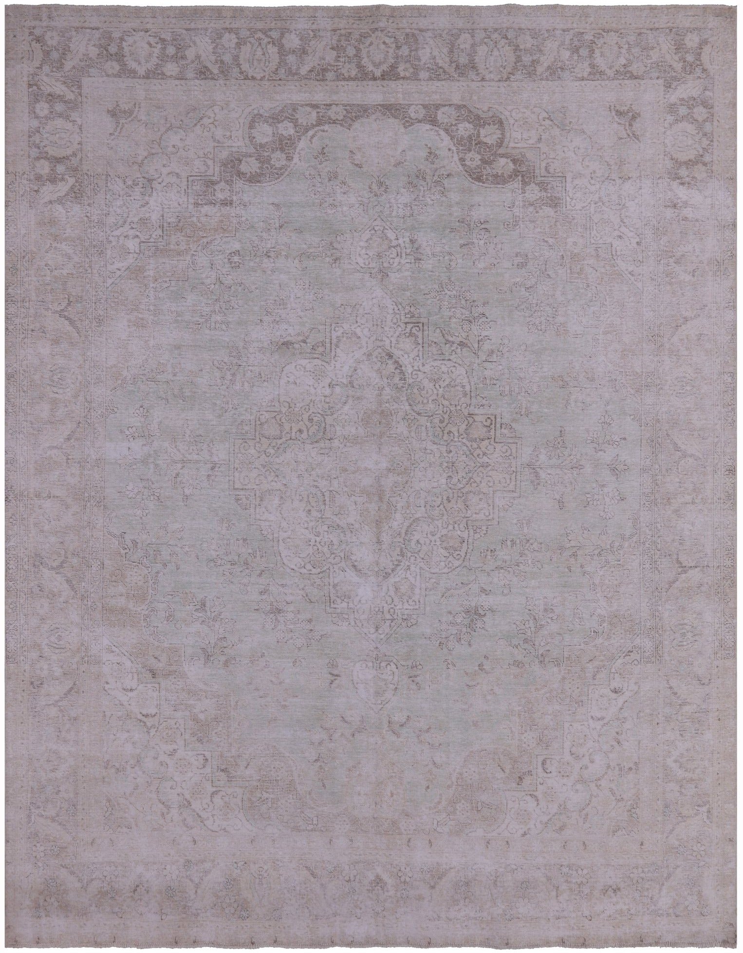 Ivory Persian Vintage White Wash Hand Knotted Wool Rug - 9' 6" X 12' 1" - Golden Nile