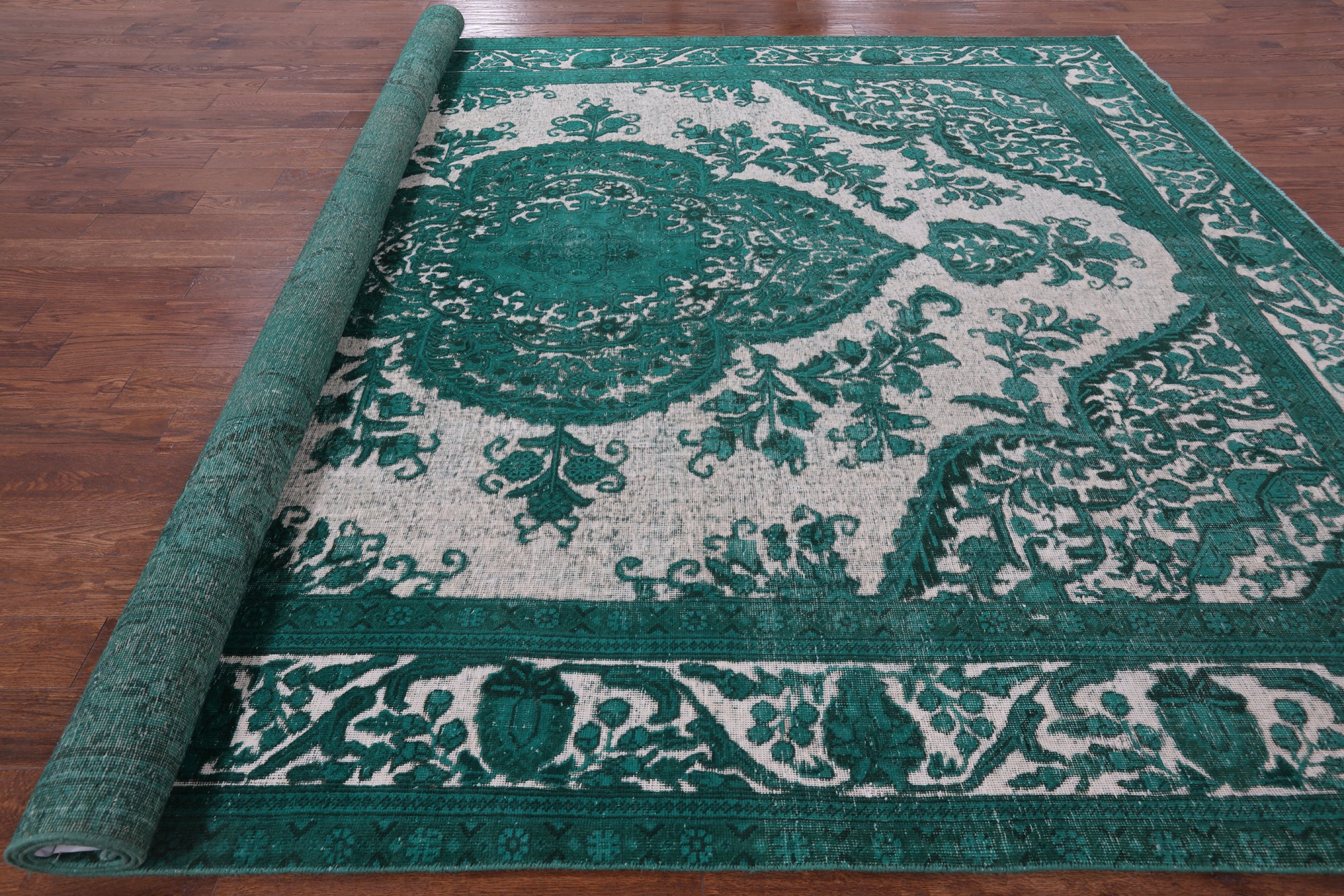 Green Persian Overdyed Hand Knotted Wool Rug - 9' 7" X 12' 10" - Golden Nile