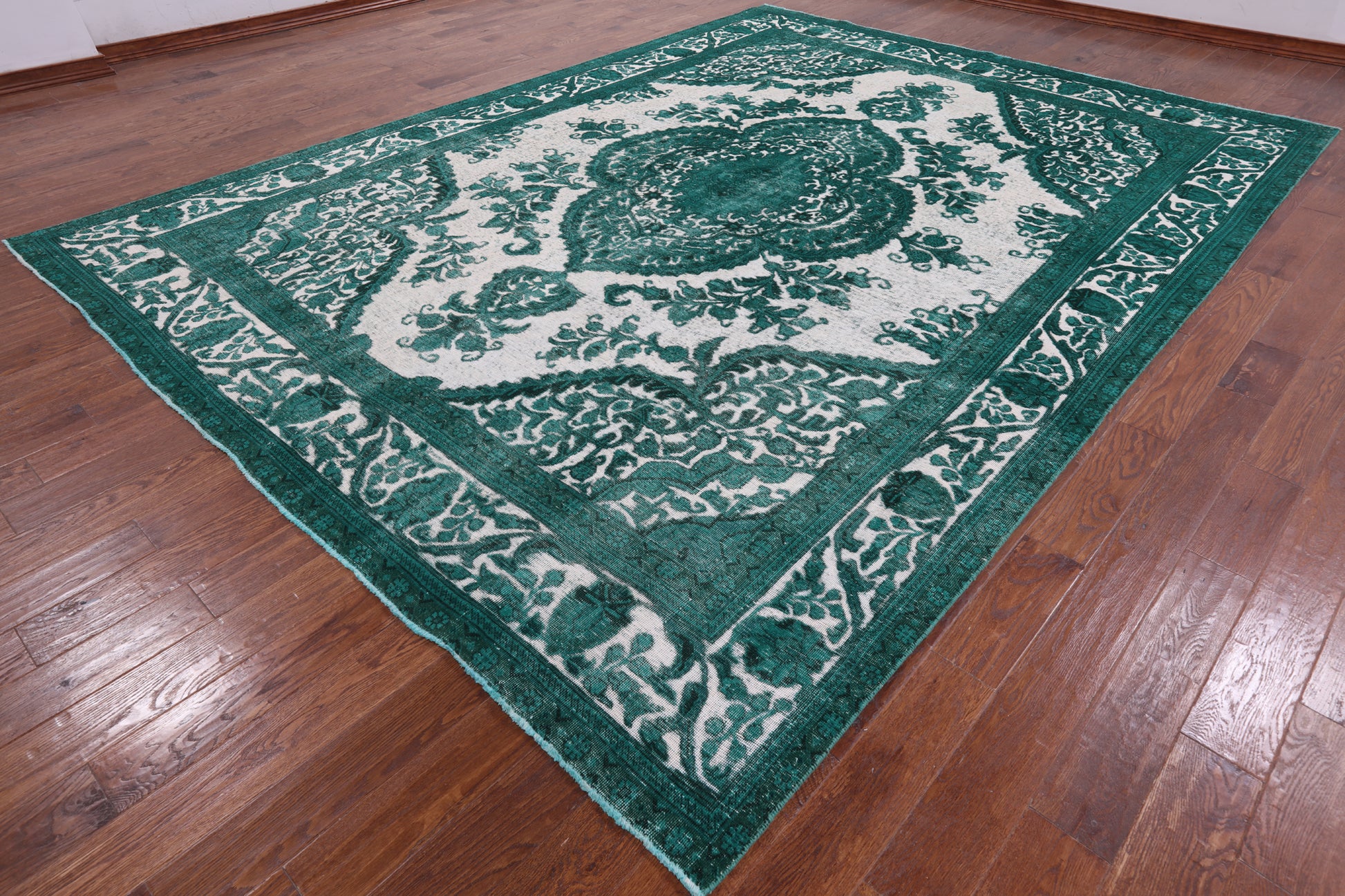 Green Persian Overdyed Hand Knotted Wool Rug - 9' 7" X 12' 10" - Golden Nile