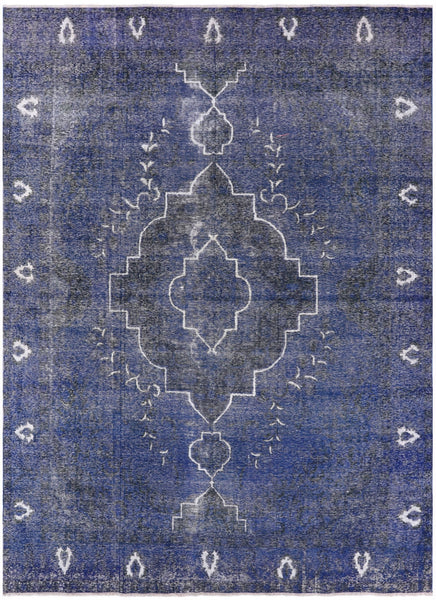 Blue Persian Overdyed Hand Knotted Wool Rug - 9' 4" X 12' 7" - Golden Nile