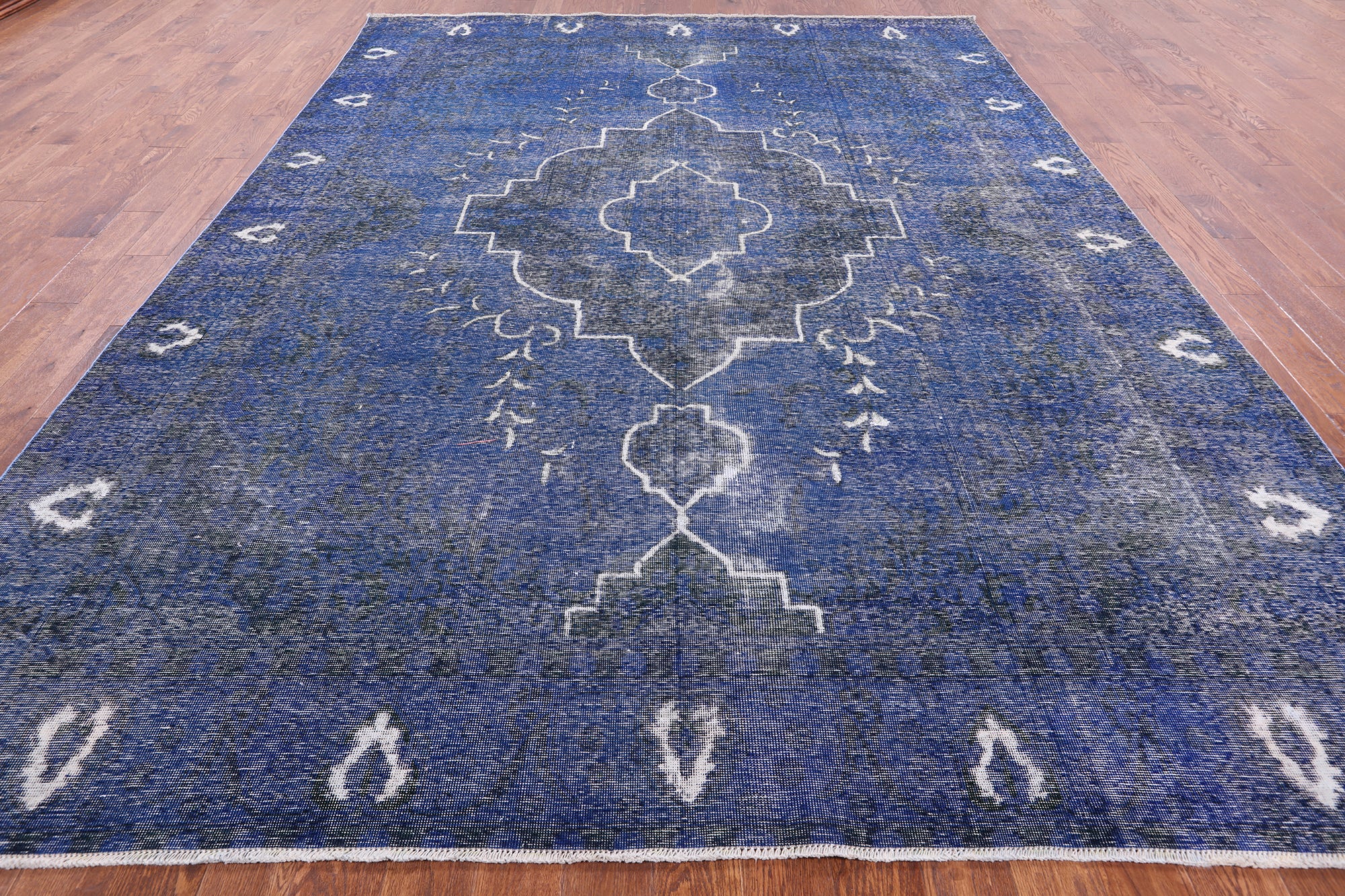 Blue Persian Overdyed Hand Knotted Wool Rug - 9' 4" X 12' 7" - Golden Nile