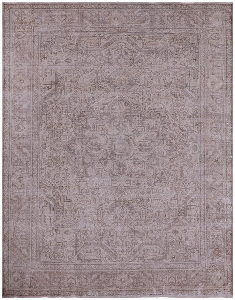 Ivory Persian Vintage White Wash Hand Knotted Wool Rug - 9' 7" X 12' 5" - Golden Nile