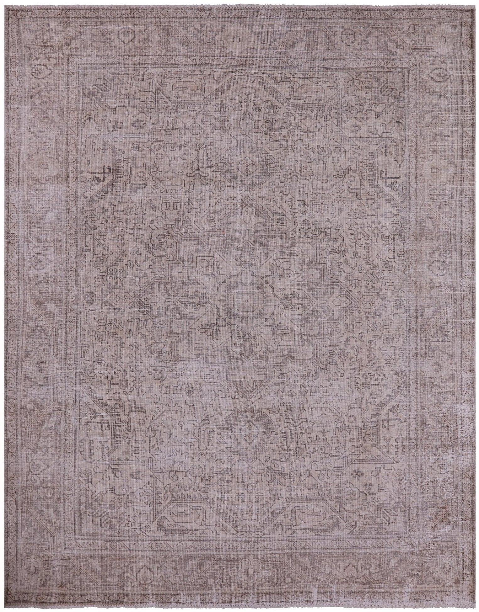 Ivory Persian Vintage White Wash Hand Knotted Wool Rug - 9' 7" X 12' 5" - Golden Nile