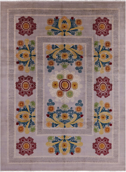 Ivory William Morris Wool & Silk Area Rug - 9' 1" X 12' 4" - Golden Nile