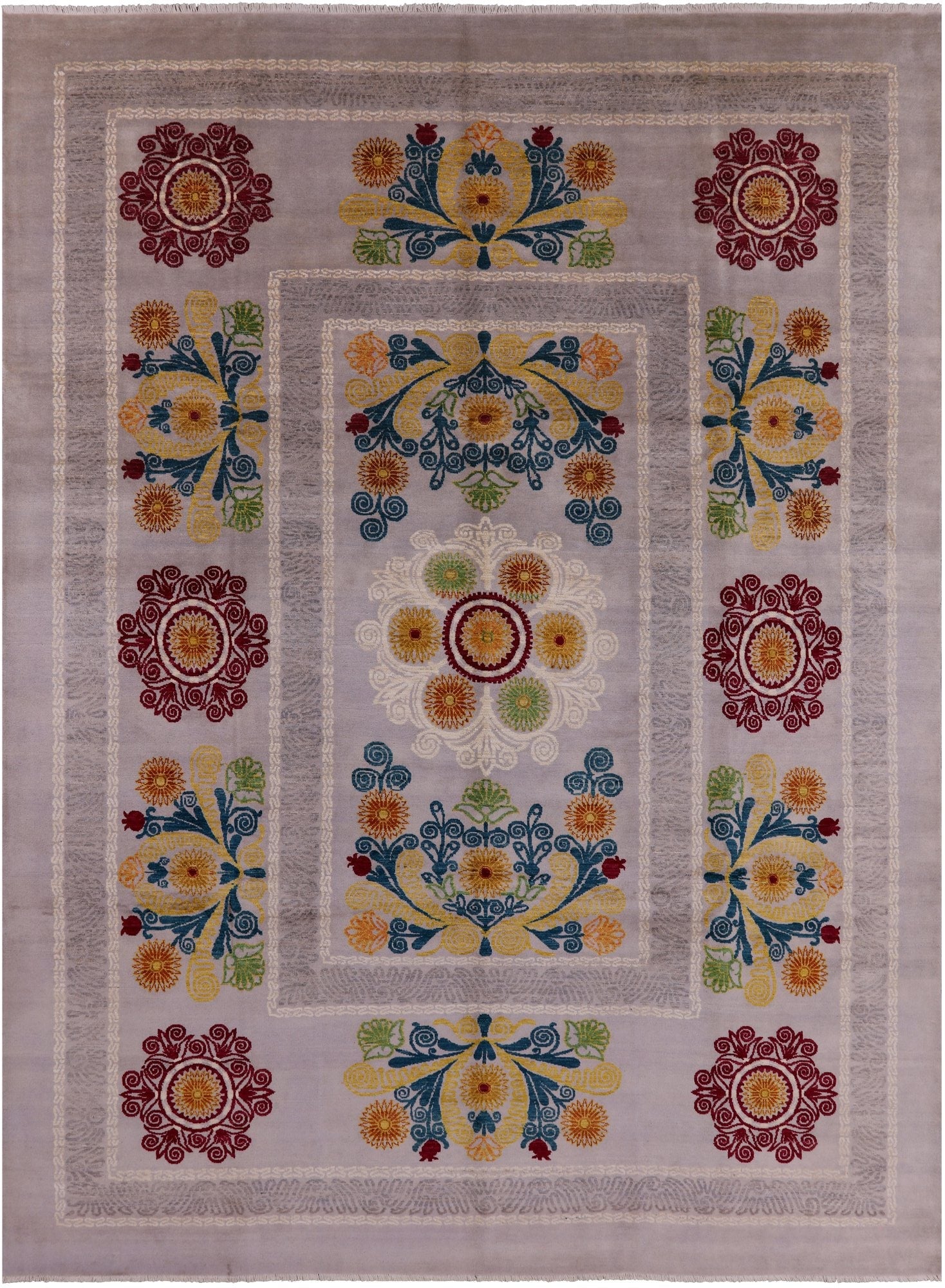Ivory William Morris Wool & Silk Area Rug - 9' 1" X 12' 4" - Golden Nile