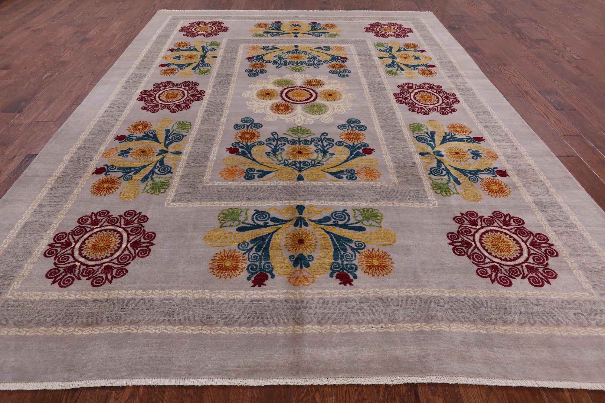 Ivory William Morris Wool & Silk Area Rug - 9' 1" X 12' 4" - Golden Nile