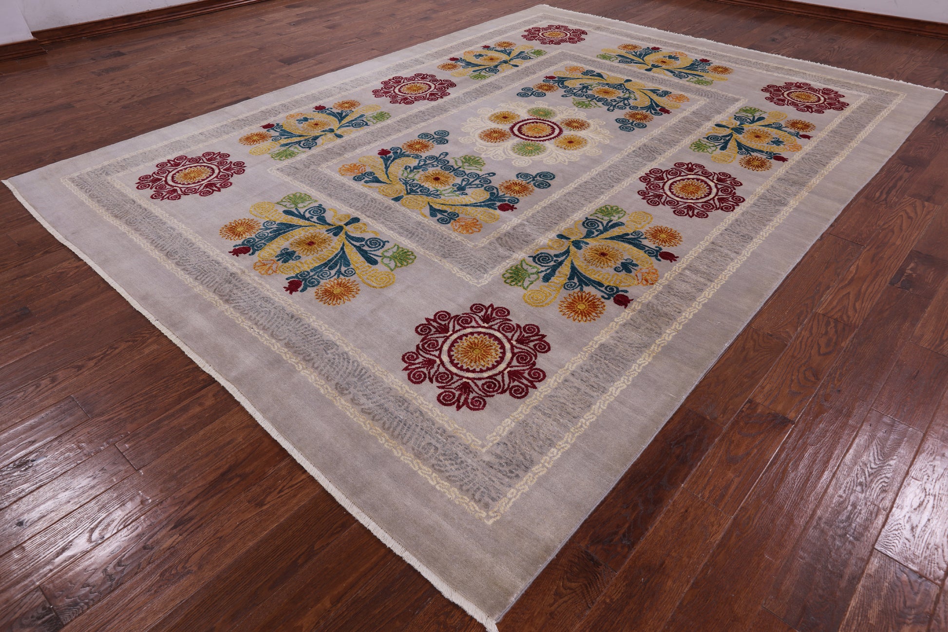 Ivory William Morris Wool & Silk Area Rug - 9' 1" X 12' 4" - Golden Nile