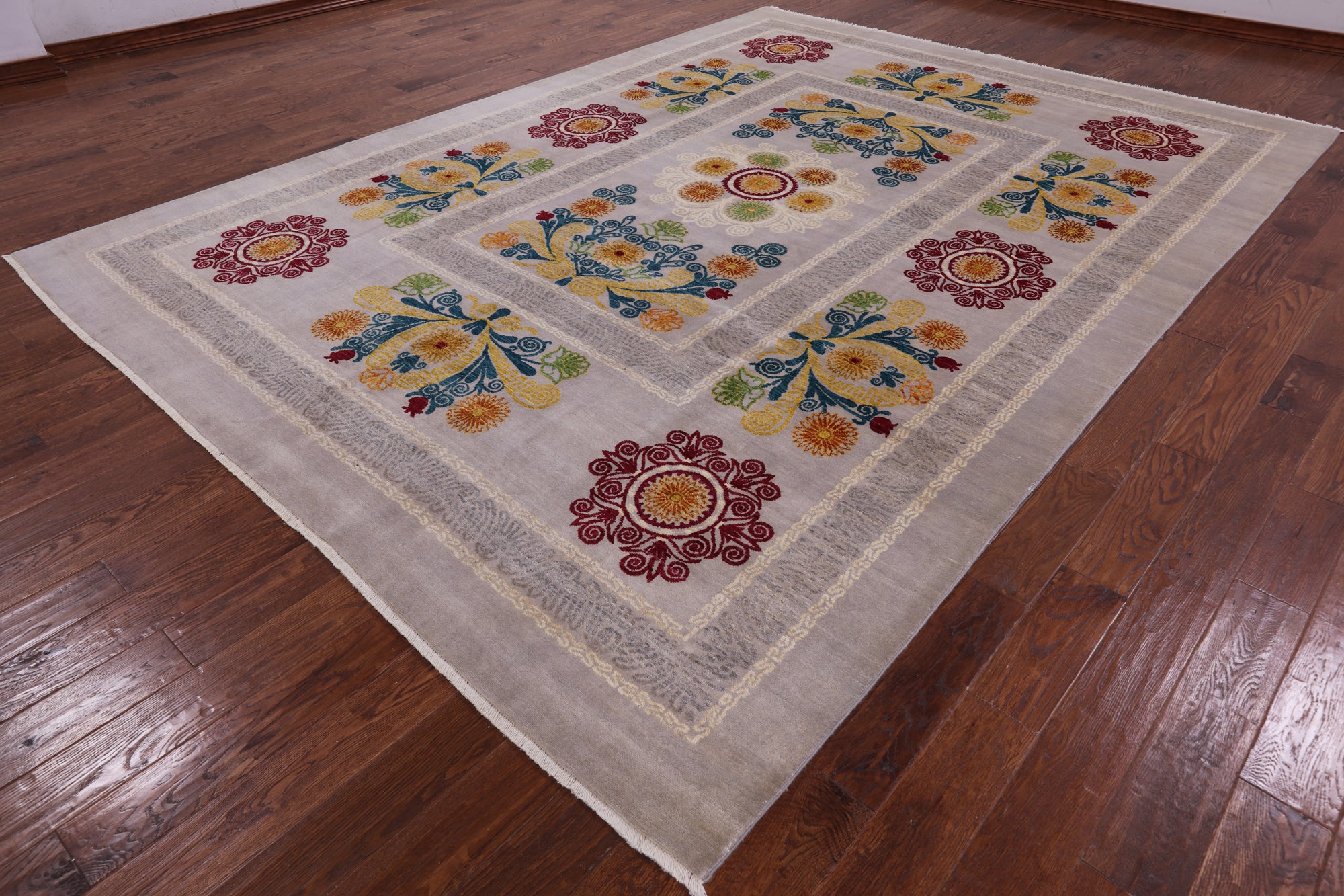 Ivory William Morris Wool & Silk Area Rug - 9' 1" X 12' 4" - Golden Nile