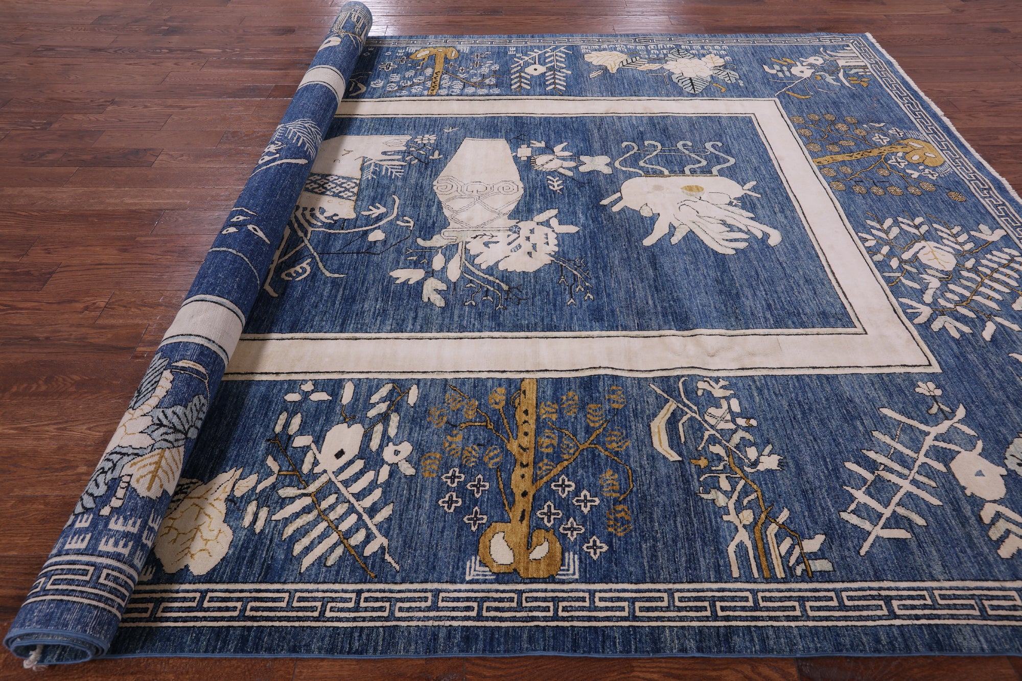 Blue Contemporary Handmade Wool & Silk Rug - 9' 1" X 11' 8" - Golden Nile