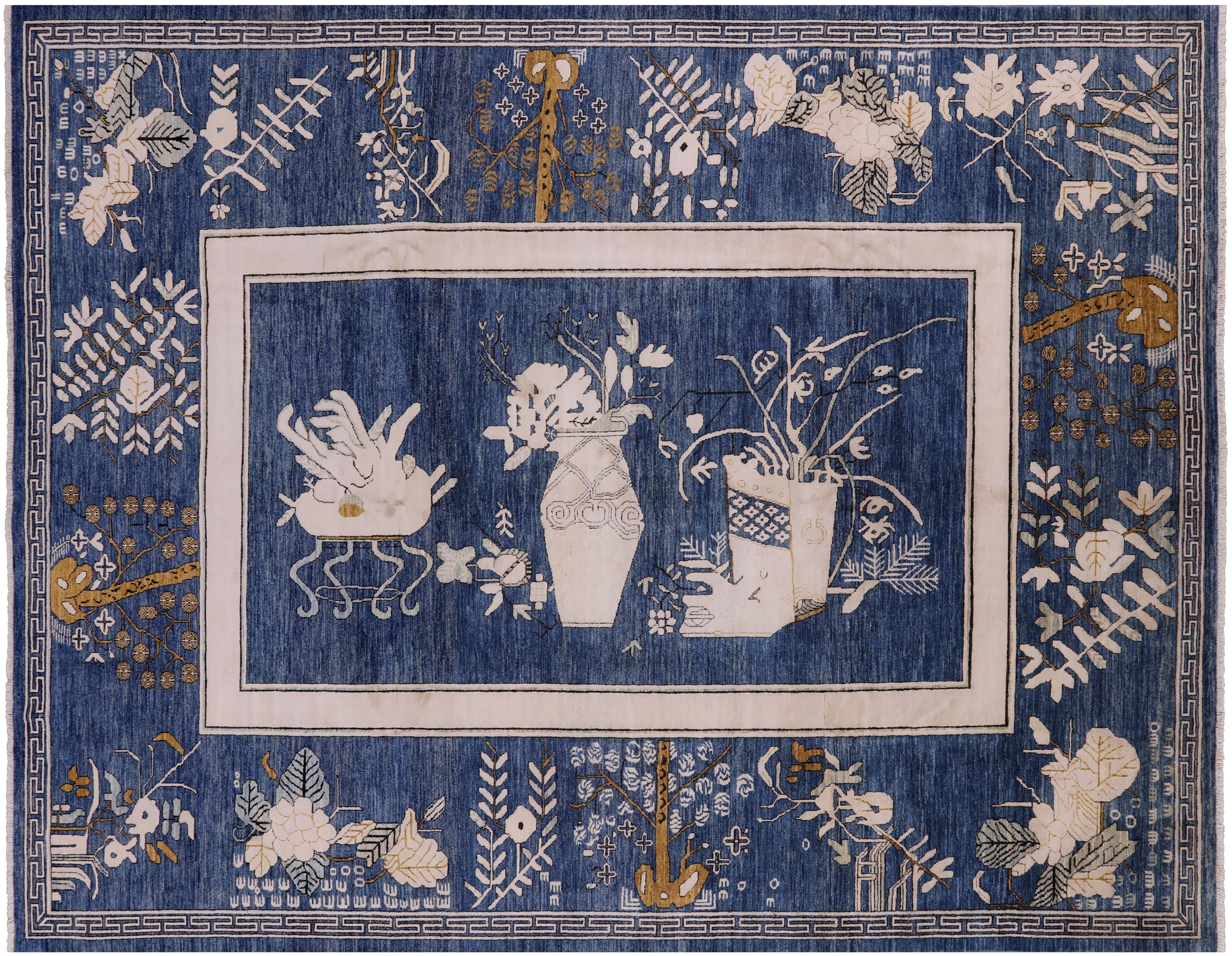 Blue Contemporary Handmade Wool & Silk Rug - 9' 1" X 11' 8" - Golden Nile