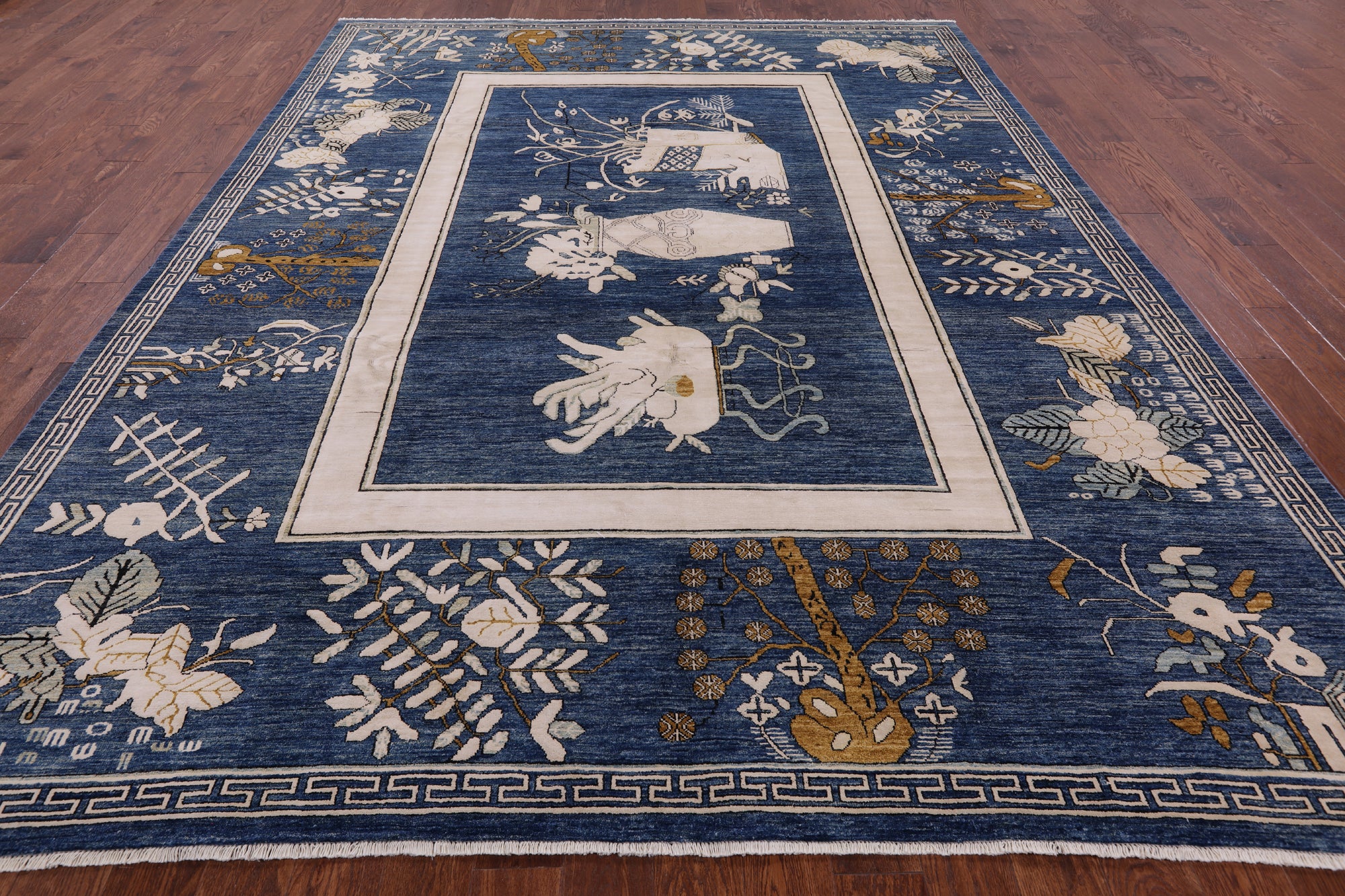 Blue Contemporary Handmade Wool & Silk Rug - 9' 1" X 11' 8" - Golden Nile
