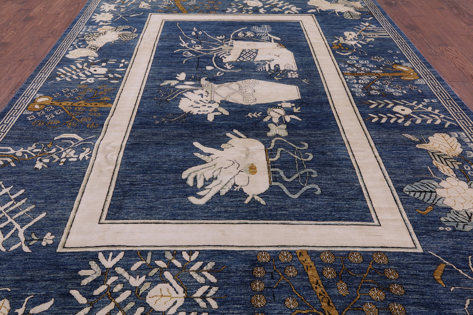 Blue Contemporary Handmade Wool & Silk Rug - 9' 1" X 11' 8" - Golden Nile