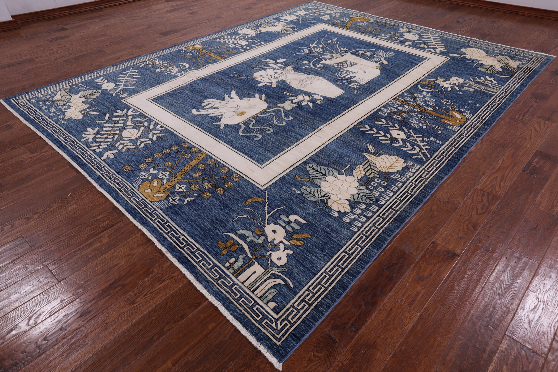 Blue Contemporary Handmade Wool & Silk Rug - 9' 1" X 11' 8" - Golden Nile