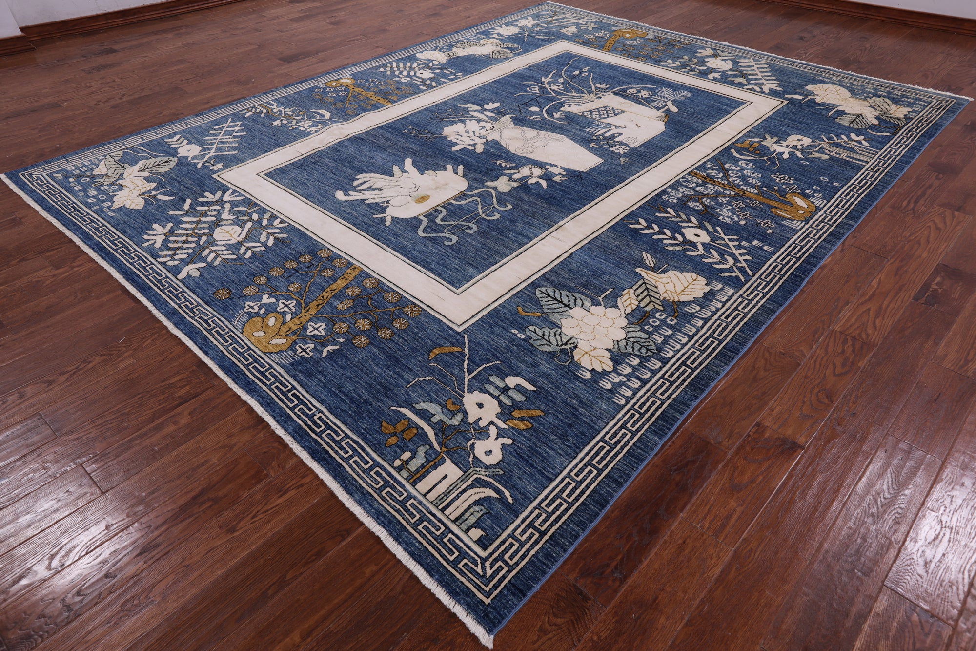 Blue Contemporary Handmade Wool & Silk Rug - 9' 1" X 11' 8" - Golden Nile