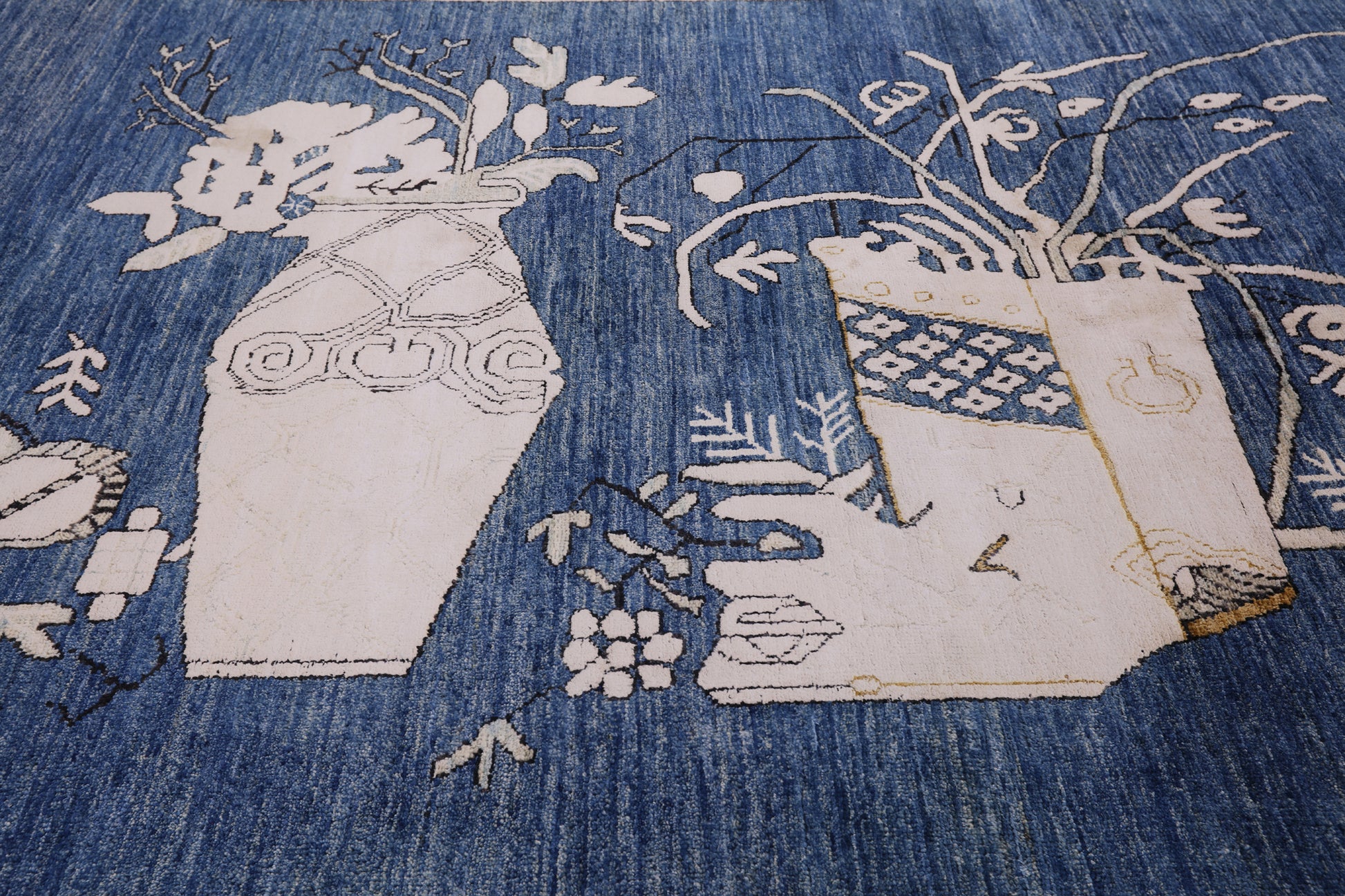 Blue Contemporary Handmade Wool & Silk Rug - 9' 1" X 11' 8" - Golden Nile