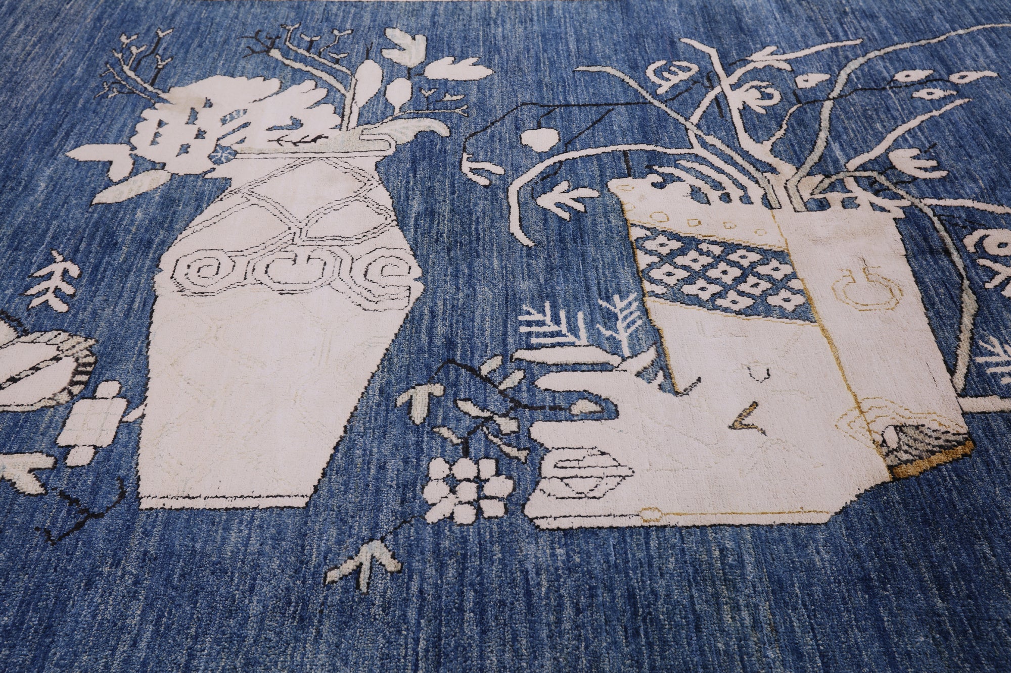 Blue Contemporary Handmade Wool & Silk Rug - 9' 1" X 11' 8" - Golden Nile