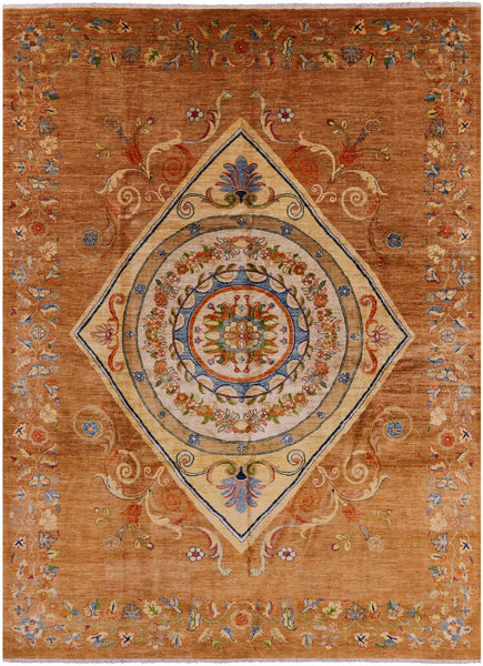 William Morris Handmade Wool Rug - 8' 10" X 11' 10" - Golden Nile