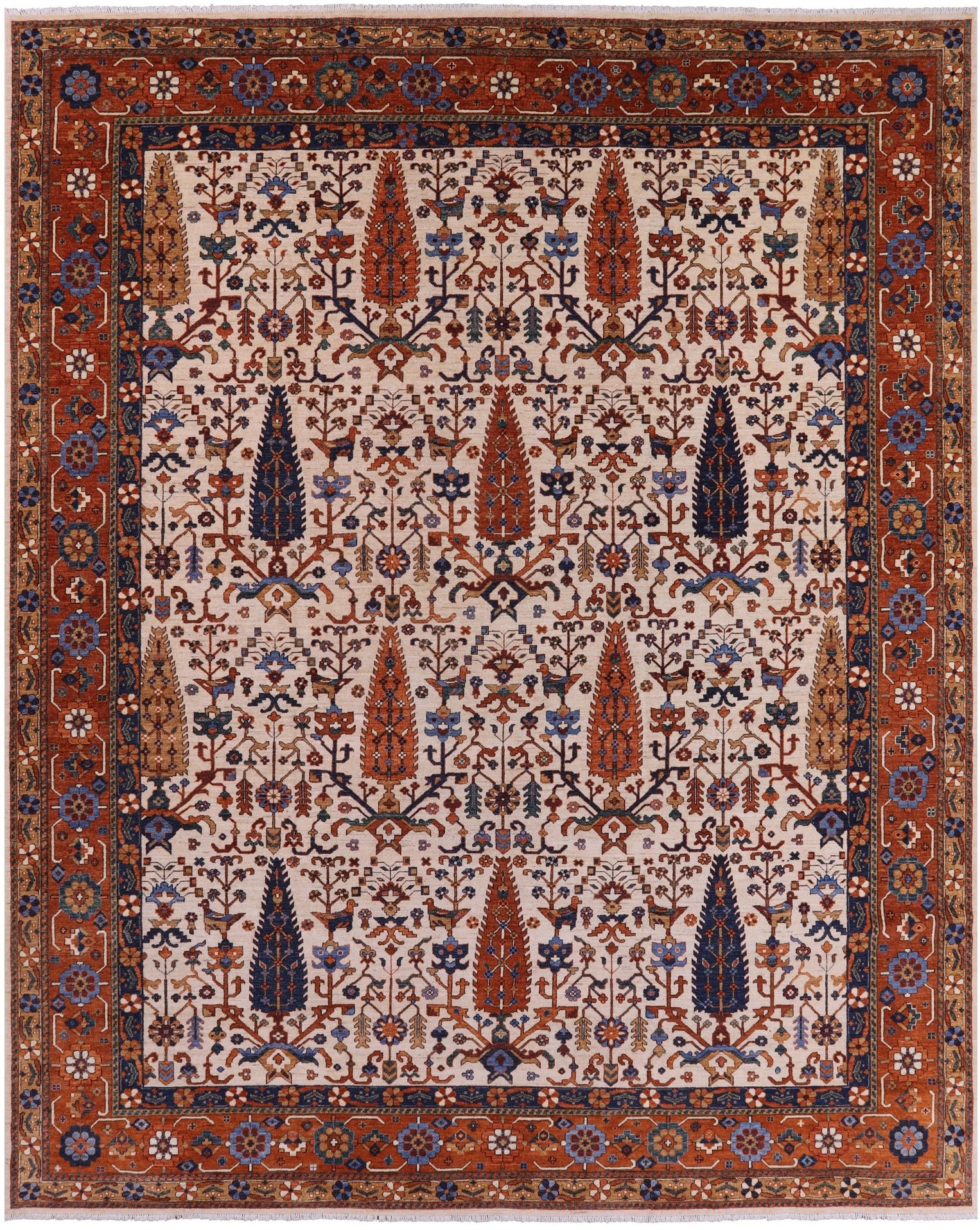 Ivory Fine Serapi Handmade Wool Rug - 12' 1" X 14' 10" - Golden Nile