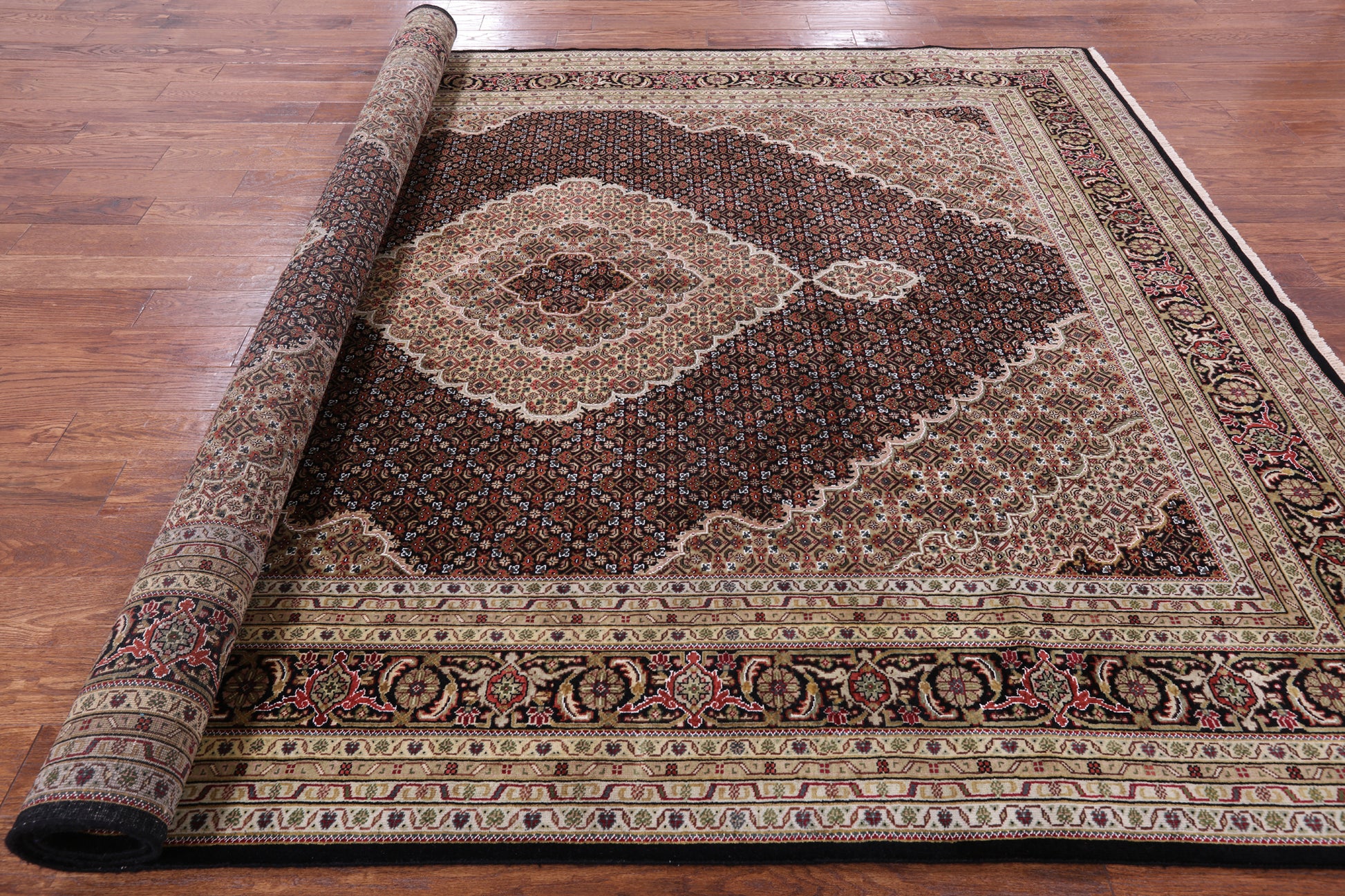 Black Bijar Handmade Wool & Silk Rug - 8' 2" X 10' 1" - Golden Nile