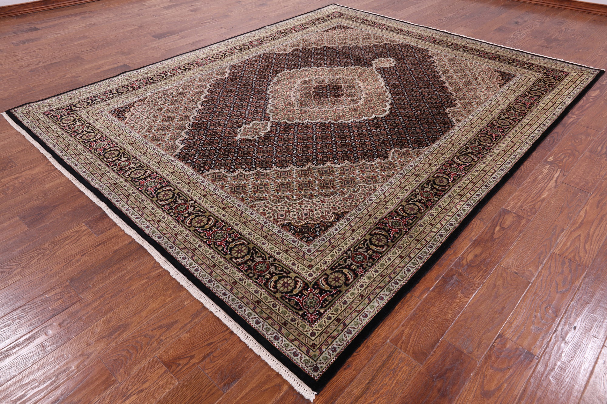 Black Bijar Handmade Wool & Silk Rug - 8' 2" X 10' 1" - Golden Nile