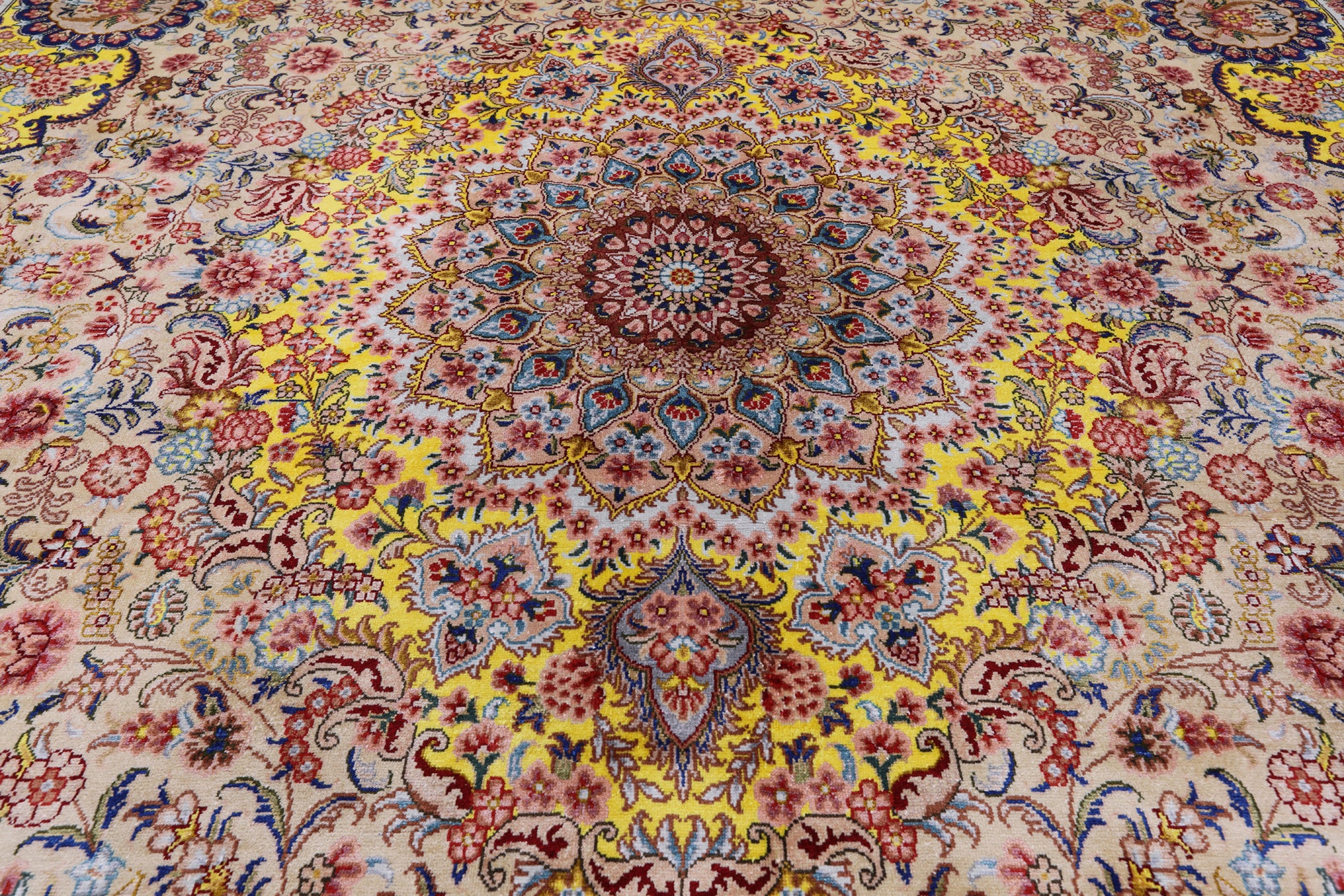 High End Persian Hand Knotted 100 % Silk  Rug - 7' 0" X 10' 0" - Golden Nile