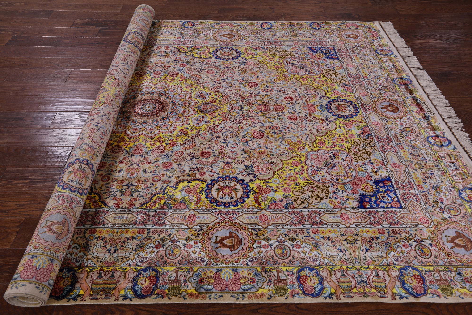 High End Persian Hand Knotted 100 % Silk  Rug - 7' 0" X 10' 0" - Golden Nile