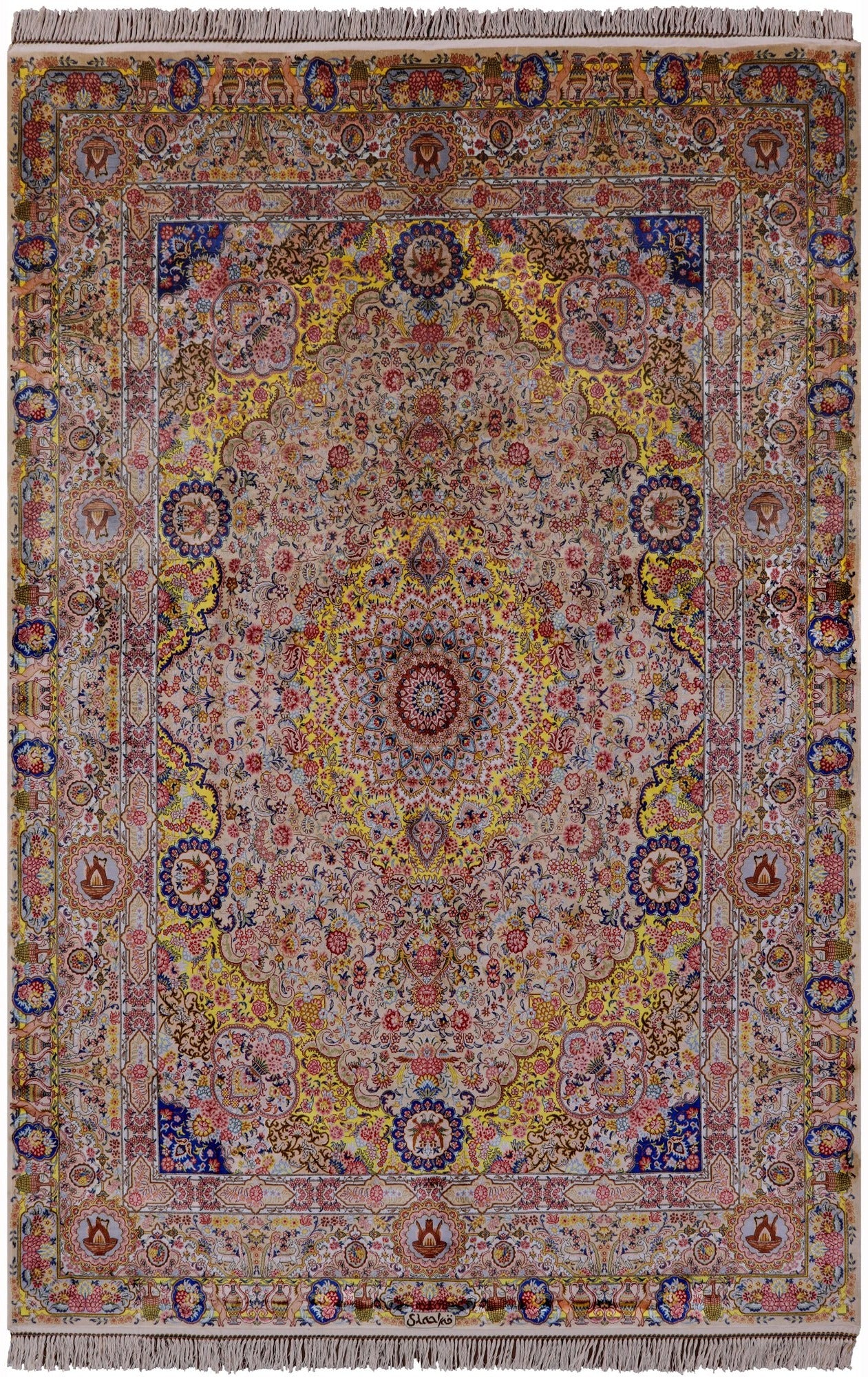 High End Persian Hand Knotted 100 % Silk  Rug - 7' 0" X 10' 0" - Golden Nile