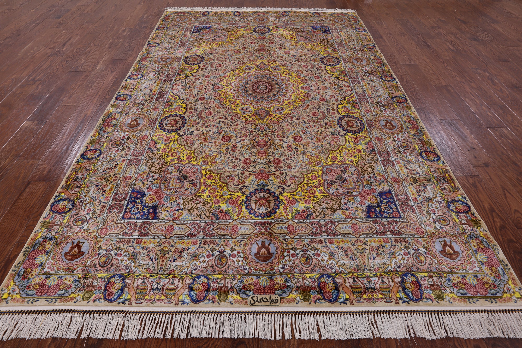High End Persian Hand Knotted 100 % Silk  Rug - 7' 0" X 10' 0" - Golden Nile