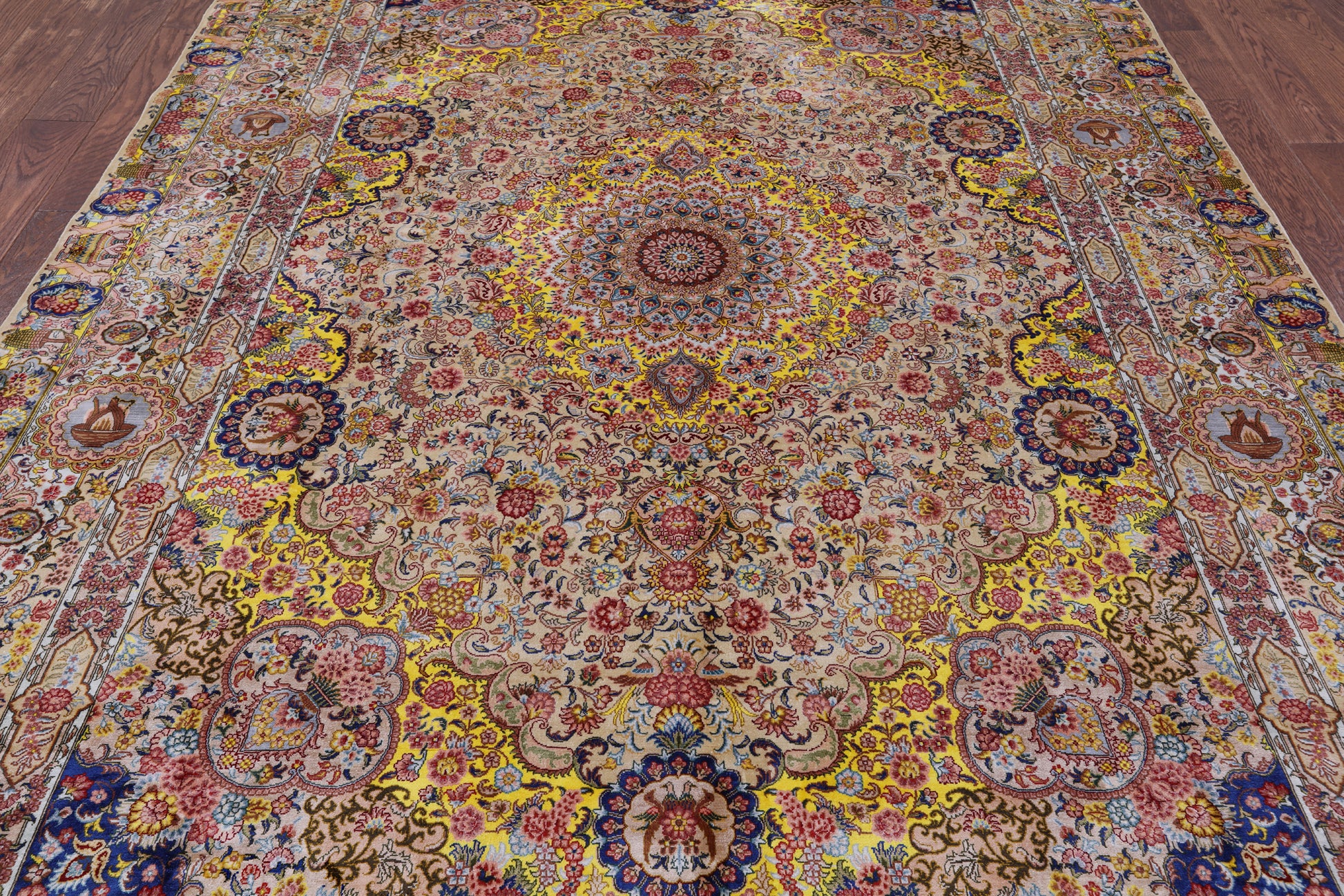 High End Persian Hand Knotted 100 % Silk  Rug - 7' 0" X 10' 0" - Golden Nile