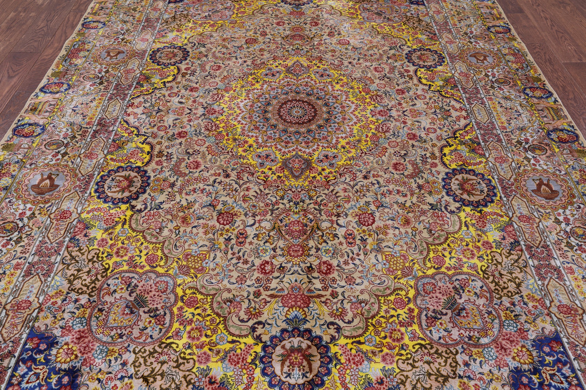High End Persian Hand Knotted 100 % Silk  Rug - 7' 0" X 10' 0" - Golden Nile