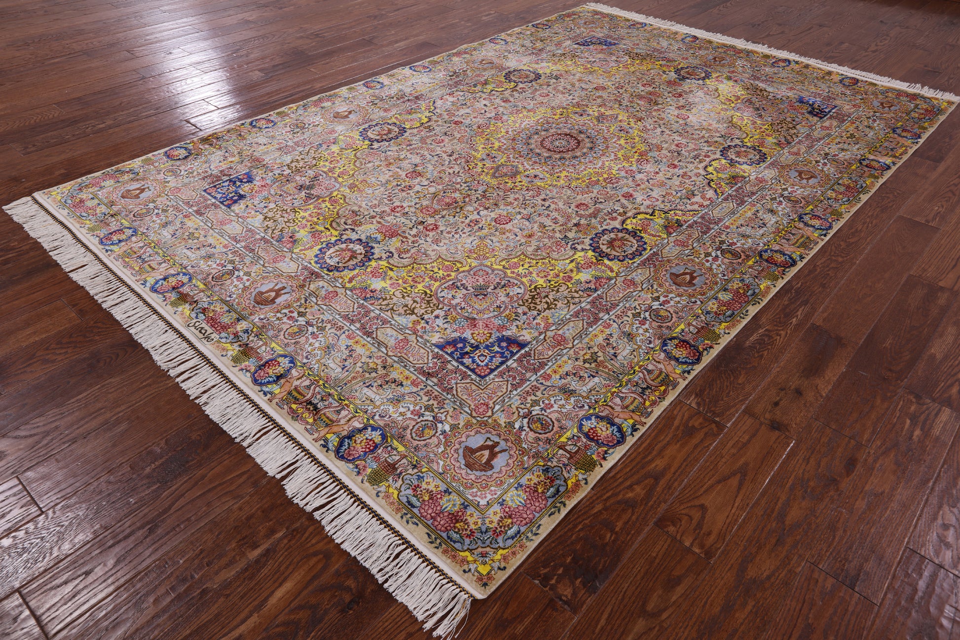 High End Persian Hand Knotted 100 % Silk  Rug - 7' 0" X 10' 0" - Golden Nile