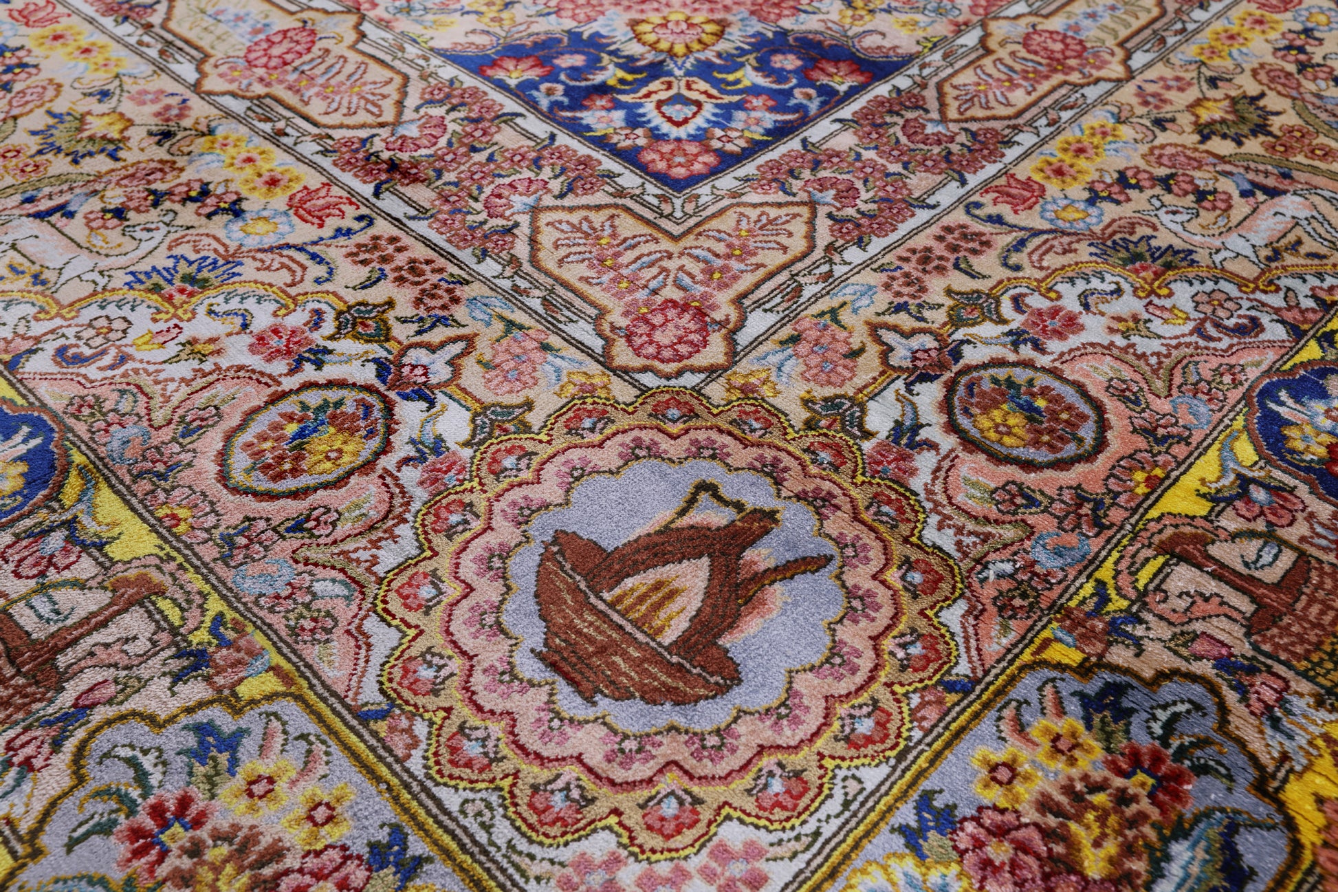 High End Persian Hand Knotted 100 % Silk  Rug - 7' 0" X 10' 0" - Golden Nile