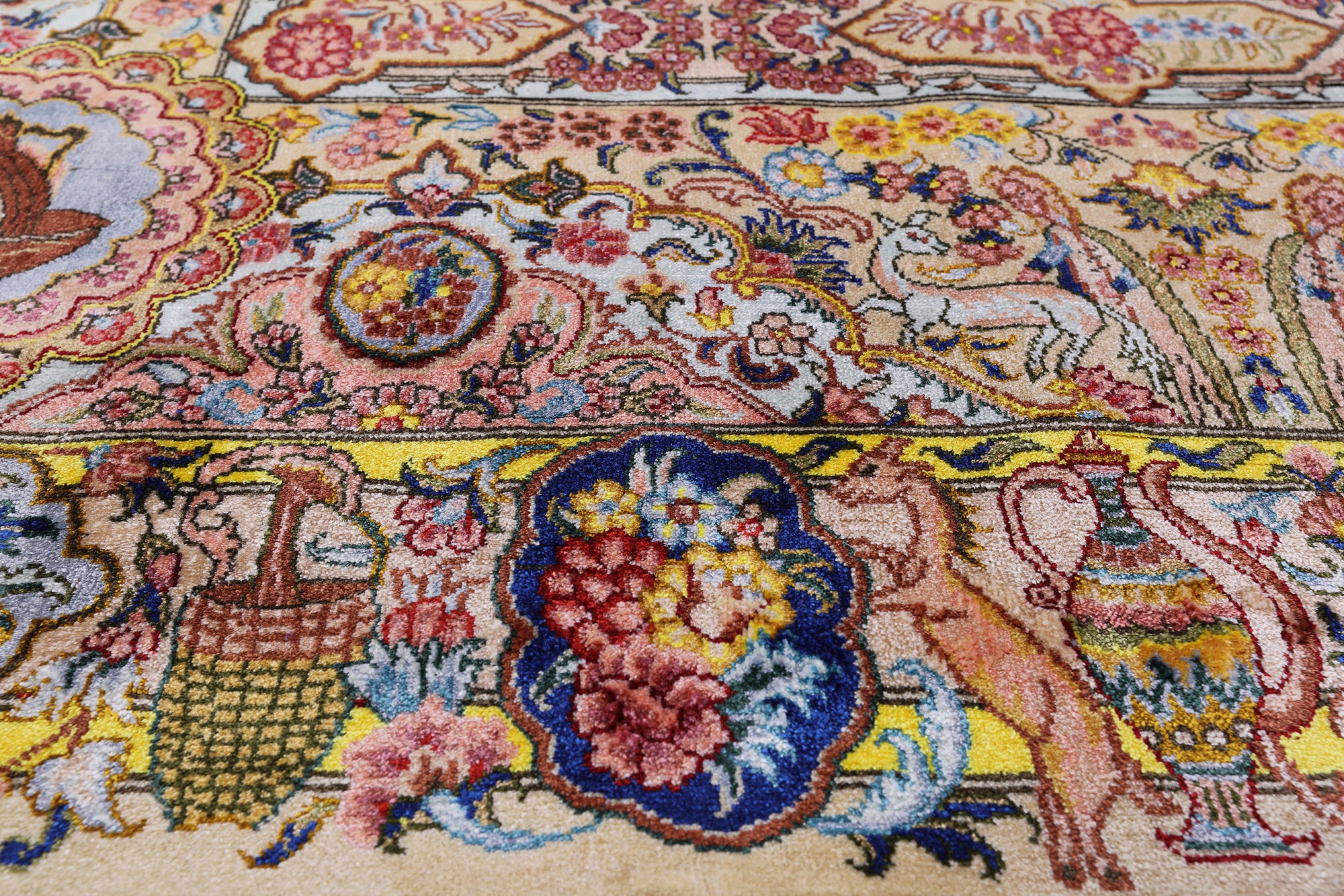 High End Persian Hand Knotted 100 % Silk  Rug - 7' 0" X 10' 0" - Golden Nile