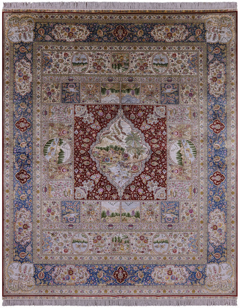 High End Persian 100% Silk Hand Knotted Rug - 8' 0" X 10' 0'' - Golden Nile