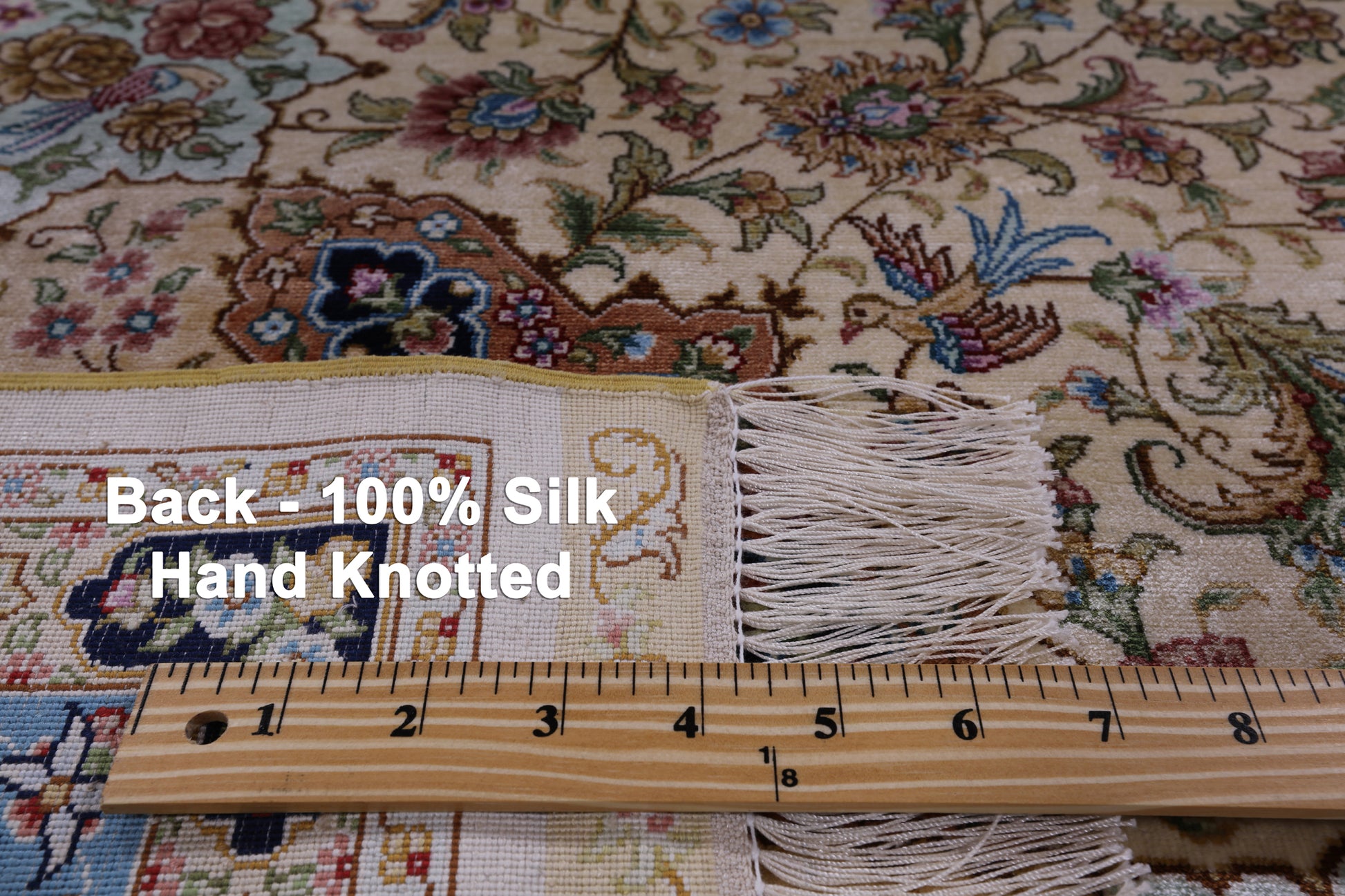 Ivory High End Persian Hand Knotted 100 % Silk  Rug - 6' 0" X 9' 0" - Golden Nile