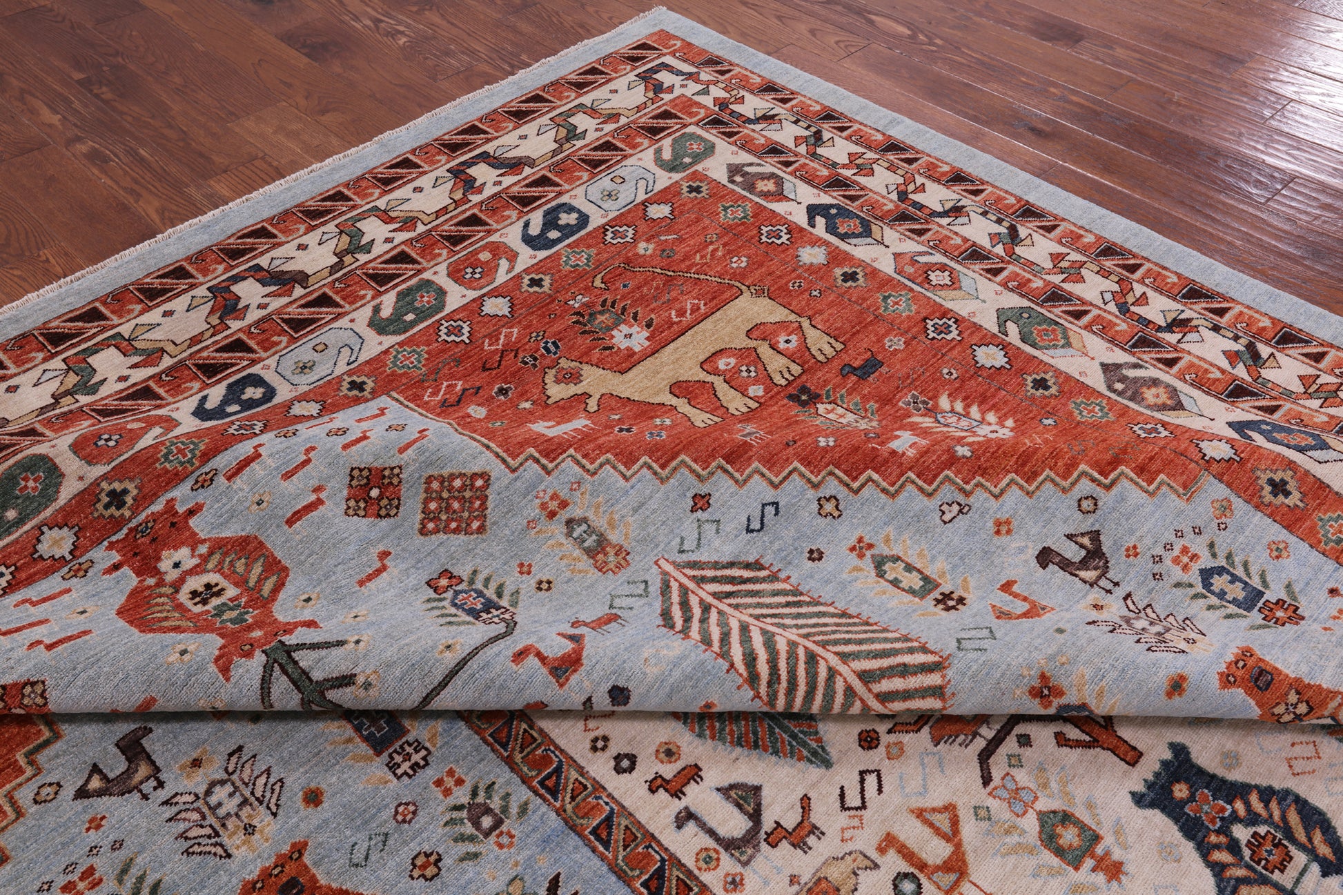 Blue Fine Serapi Handmade Wool Rug - 10' 3" X 13' 7" - Golden Nile