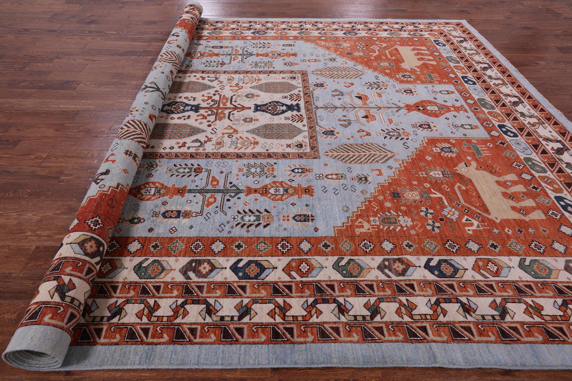 Blue Fine Serapi Handmade Wool Rug - 10' 3" X 13' 7" - Golden Nile