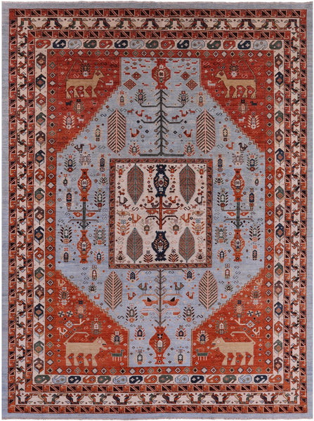 Blue Fine Serapi Handmade Wool Rug - 10' 3" X 13' 7" - Golden Nile
