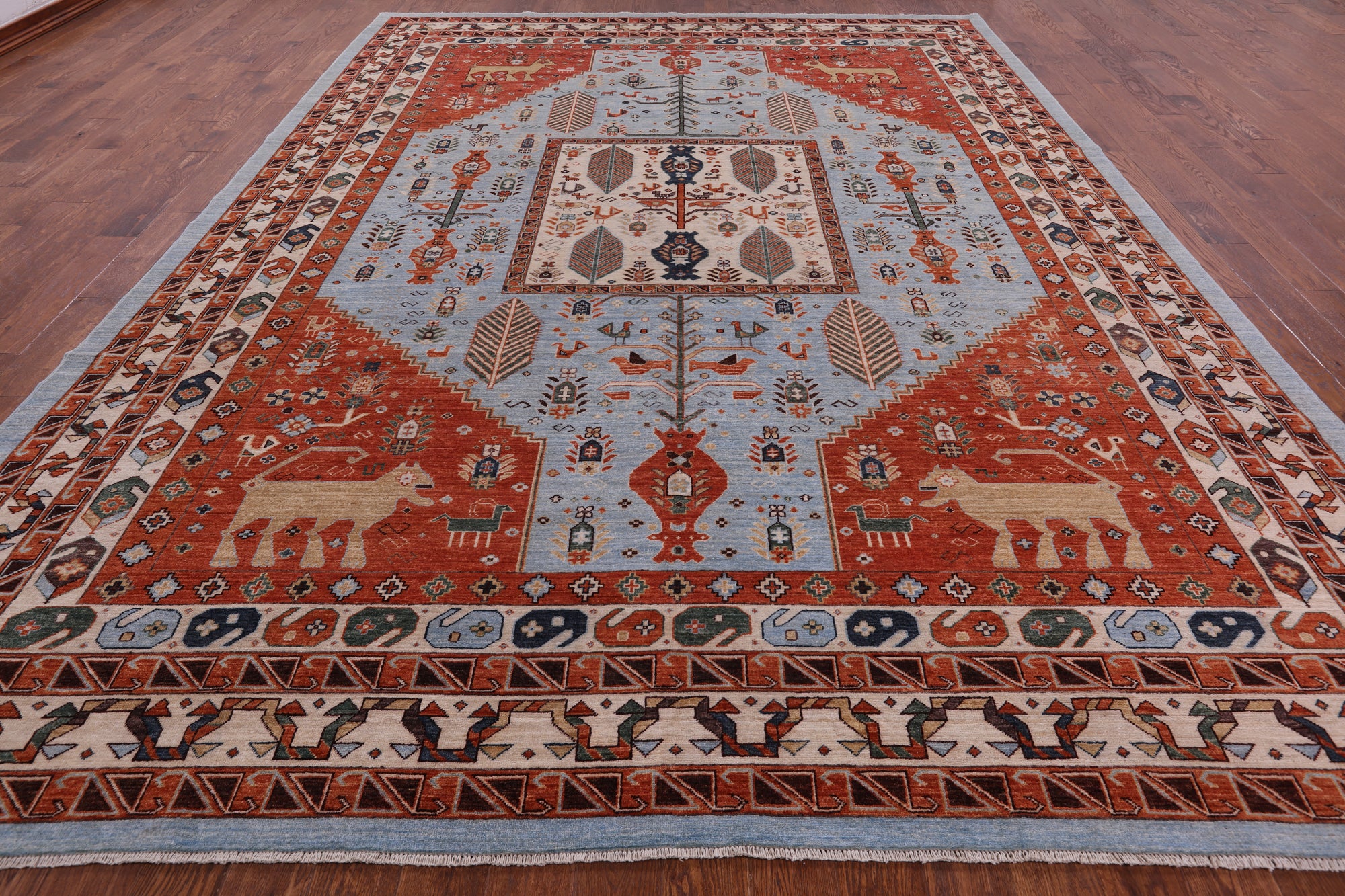 Blue Fine Serapi Handmade Wool Rug - 10' 3" X 13' 7" - Golden Nile