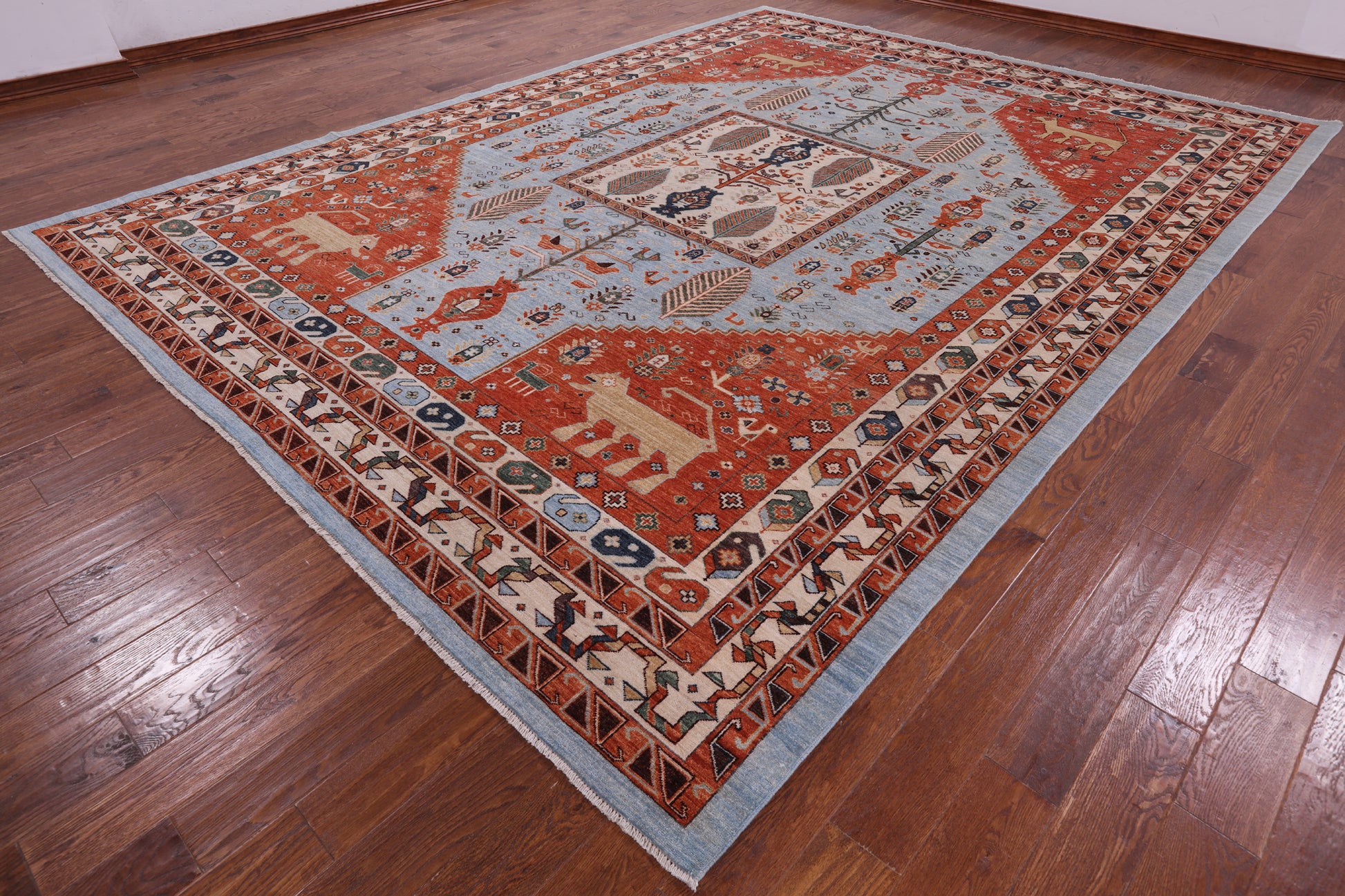 Blue Fine Serapi Handmade Wool Rug - 10' 3" X 13' 7" - Golden Nile