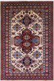 Ivory Super Kazak Hand Knotted Wool Rug - 5' 10" X 8' 7" - Golden Nile