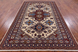 Ivory Super Kazak Hand Knotted Wool Rug - 5' 10" X 8' 7" - Golden Nile