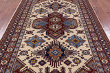 Ivory Super Kazak Hand Knotted Wool Rug - 5' 10" X 8' 7" - Golden Nile