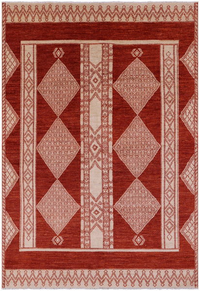 Red Persian Tribal Gabbeh Handmade Wool Rug - 6' 1" X 8' 10" - Golden Nile