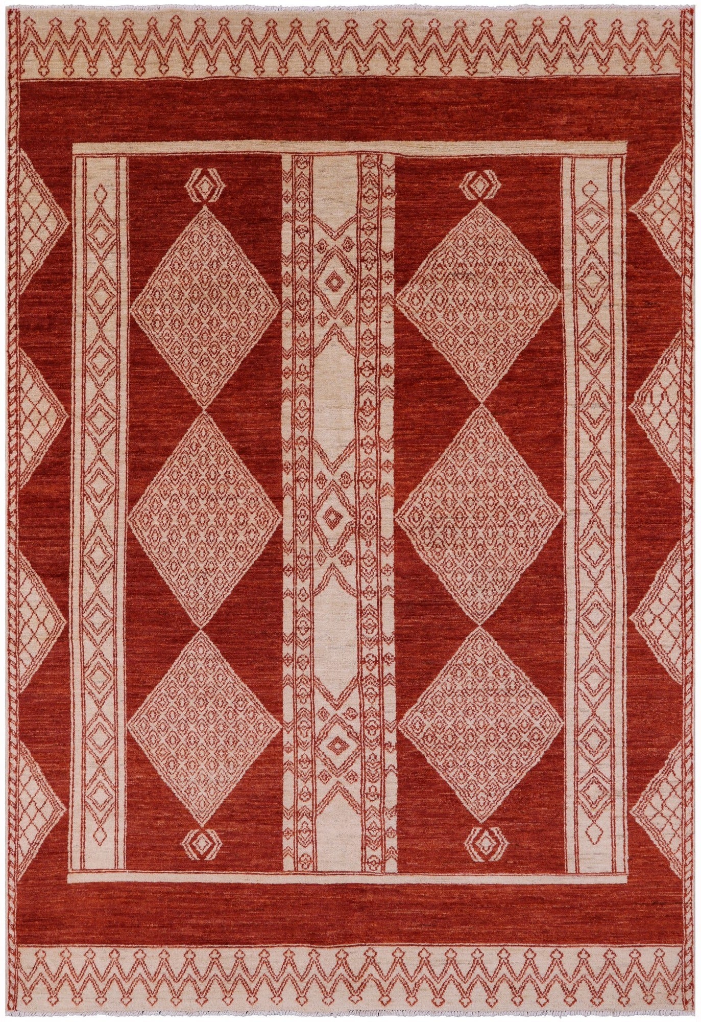 Red Persian Tribal Gabbeh Handmade Wool Rug - 6' 1" X 8' 10" - Golden Nile