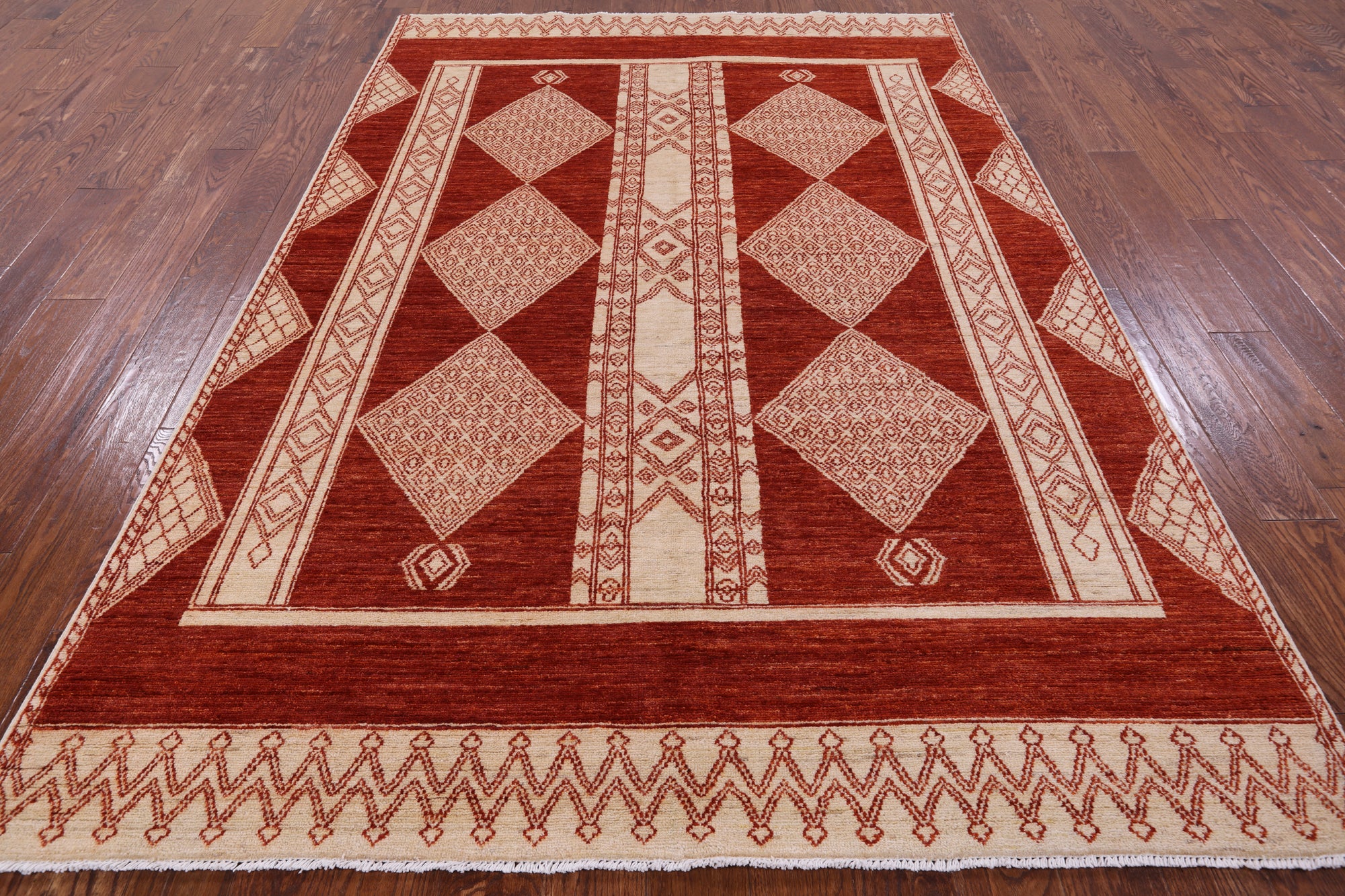 Red Persian Tribal Gabbeh Handmade Wool Rug - 6' 1" X 8' 10" - Golden Nile